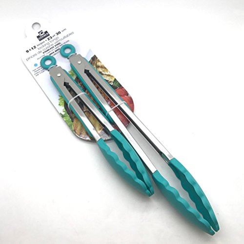 Cook's Corner 9" & 12" Stainless Steel Locking Tongs w/Silicone Grip & Heads (Teal)