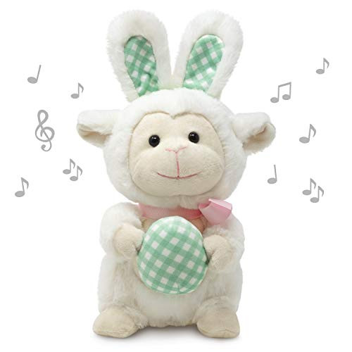 Cuddle Barn | Leapin' Lucy 11" Lamb Animated Stuffed Animal Plush Toy | Lamb Disguised as Bunny Rabbit Holdiing Easter Egg | Dances to Peter Cottontail