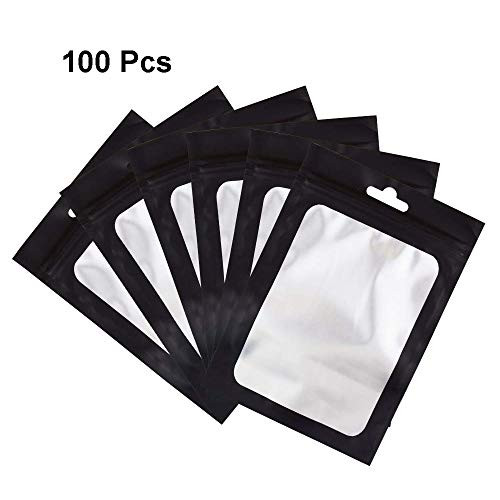 4x6 Inch Resealable Ziplock Mylar Bags 100 pcs Plastic Aluminum Material Resealable Bags for Candy Food Coffee Beans Snacks (Black)