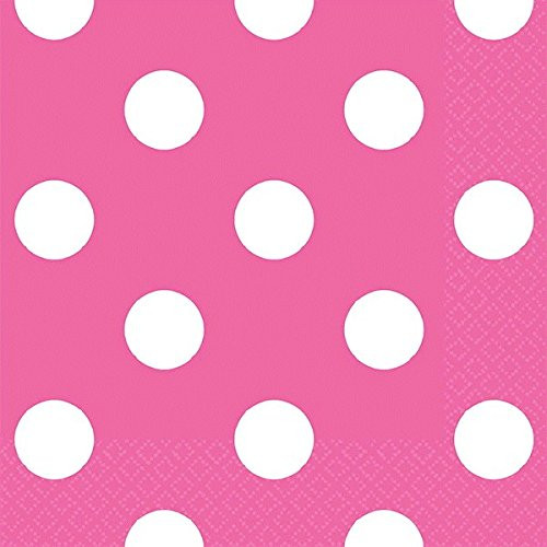 Amscan 501537.103 Disposable, Dots Beverage Napkins, Bright Pink Party Supplies 5" x 5"