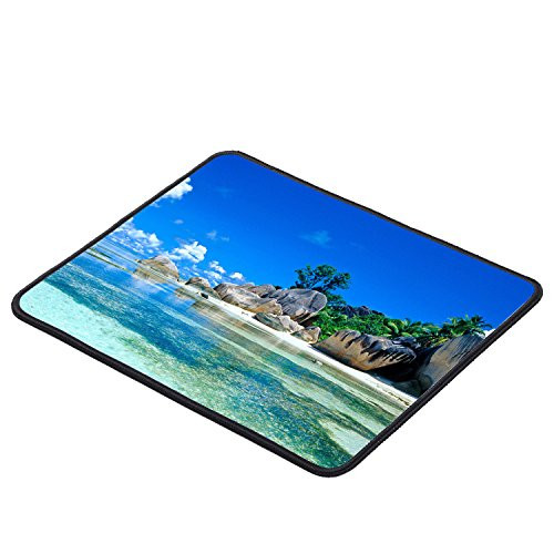 Mouse Pad with Stitched Edges,Beaches France Seychelles Mousepad,Custom Rectangular Mouse Pad (9.8x7.9 inches)