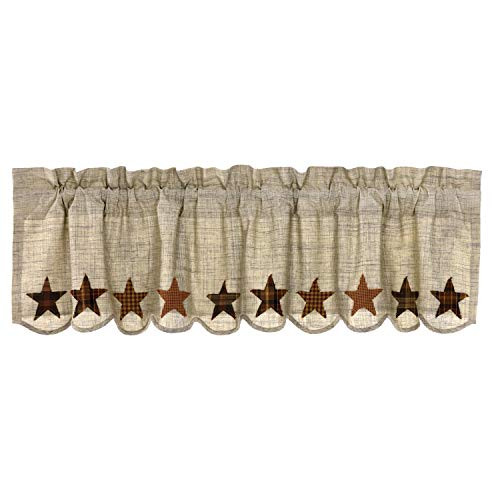 VHC Brands Memorial Day Kitchen Curtains Country Rod Pocket Cotton Appliqued Textured Star 16x60 Valance, Tan VHC Brands Memorial Day Kitchen Curtains Country Rod Pocket Cotton Appliqued Textured Star 16x60 Valance, Tan