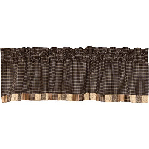 VHC Brands Primitive Kitchen Curtains Prim Grove Rod Pocket Cotton Patchwork Plaid 16x60 Valance, Country Black VHC Brands Primitive Kitchen Curtains Prim Grove Rod Pocket Cotton Patchwork Plaid 16x60 Valance, Country Black