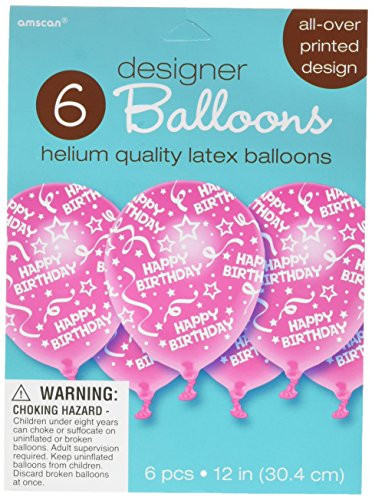 Amscan Birthday Confetti Bright Pink Latex Balloons | Pack of 6 | Party Decors