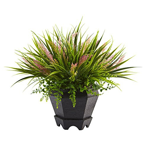 Nearly Natural 6892 15" Grass with Planter,Green