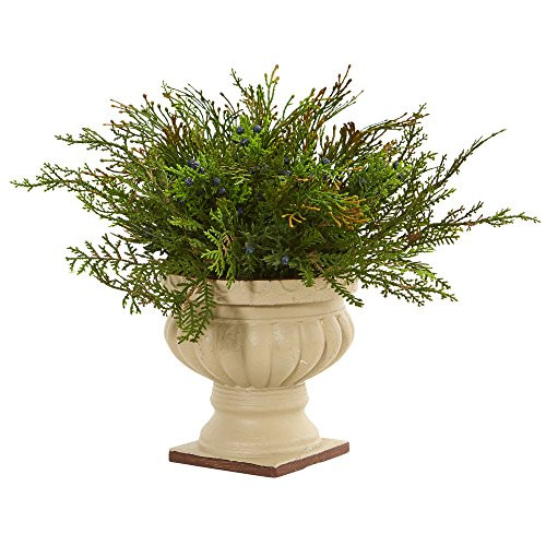 Nearly Natural Artificial 15 Cedar and Blueberry Plant with Planter, Green