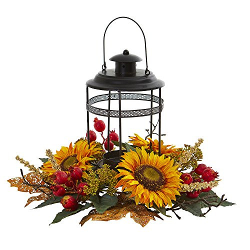 Nearly Natural Sunflower Berry Artificial Candelabrum Silk Arrangements, Yellow