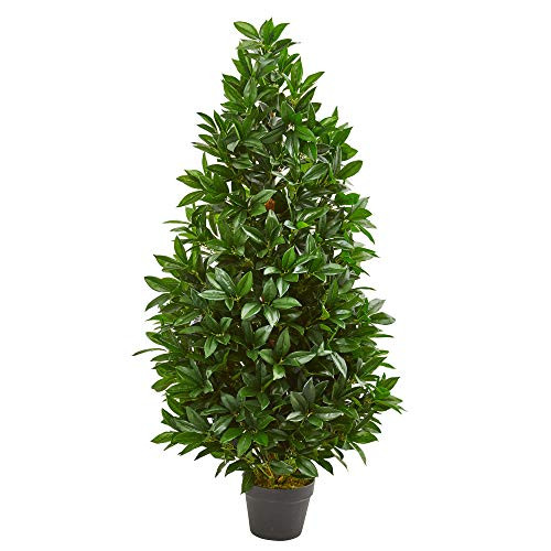 Nearly Natural 4-Ft. Bay Leaf Artificial Topiary UV Resistant (Indoor/Outdoor) Silk Trees, Green