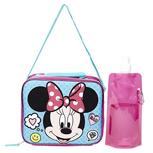 Minnie Mouse Lunchbox Combo Set - Minnie Mouse Girls 3 Piece Lunchbox Set - Lunchbox, Water Bottle and Carabina (Pink/Blue)