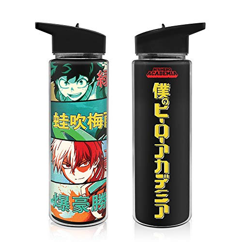 My Hero Academia Izuku Water Bottle [Black, 17oz] Hydro Tumbler Flask, Plastic Anime Jug, Shaker, Metal Water Bottle (Officially Licensed)