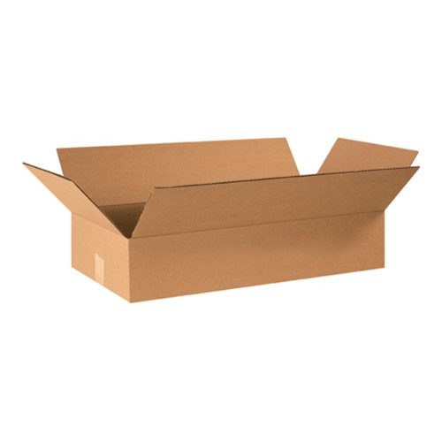 Aviditi 24124 Flat Corrugated Cardboard Box 24" L x 12" W x 4" H, Kraft, for Shipping, Packing and Moving (Pack of 25)