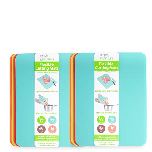 Simply Genius (8 Pack) 8 x 11" Extra Thick Cutting Boards for Kitchen Prep, Non Slip Flexible Cutting Mat Set, Dishwasher Safe, BPA Free Plastic Colorful Chopping Mats for Meats and Vegetables