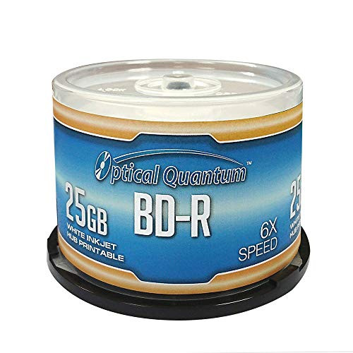 Optical Quantum OQBDR06WIP-H-50 6X 25GB BD-R White Inkjet Printable Single Layer Blu-Ray Recordable Media 50-Disc Spindle