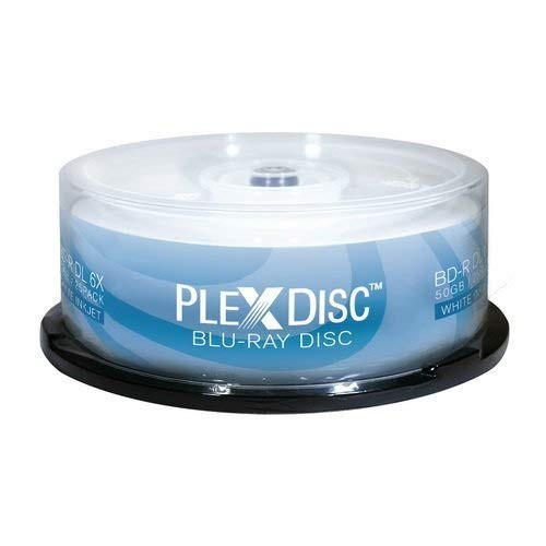 PLEXDISC 645-213 50 GB 6x Blu-ray Double Layer White Inkjet Recordable Disc BD-R DL, 25-Disc Spindle