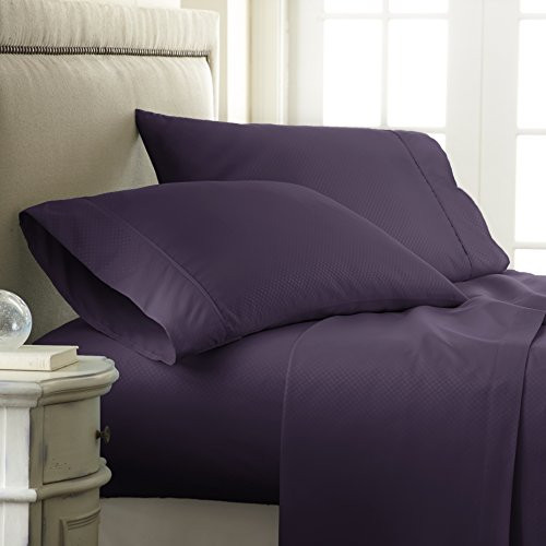 ienjoy Home 4 Piece Hotel Collection Embossed Checker Sheet Set, Queen, Purple