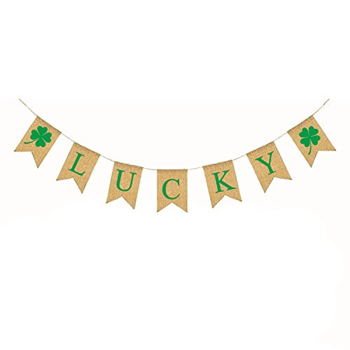 St. Patrick's Day Decorations Irish LUCKY Four Leaf Clover Shamrock Burlap Banner Flags