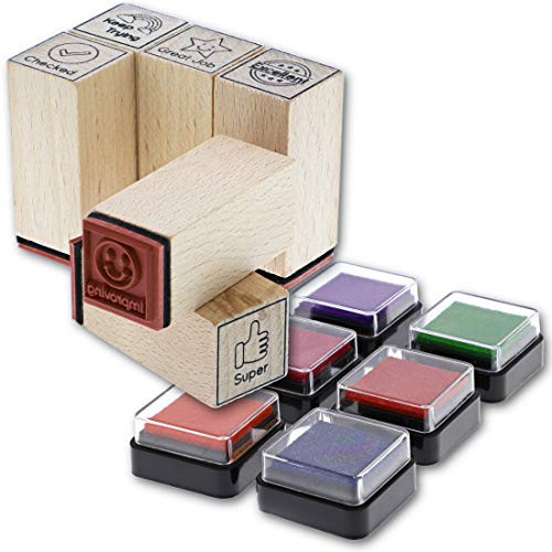 Rubber Stamp Set with Ink Pads, Teacher Grading Stamps (6 Pack)