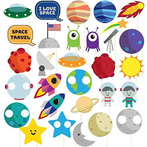 Space Photo Booth Props 30-Pack Pre-Assembled Outer Space Party Supplies, Solar System Party Photo Props, Birthday Decoration Accessories Party Favors on Bamboo Sticks, Assorted Designs Space Photo Booth Props 30-Pack Pre-Assembled Outer Space Party Supplies, Solar System Party Photo Props, Birthday Decoration Accessories Party Favors on Bamboo Sticks, Assorted Designs