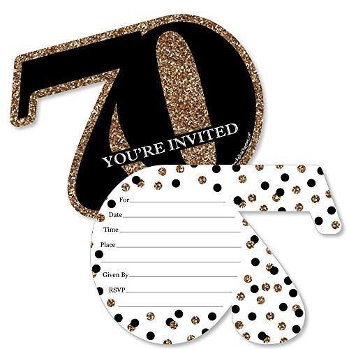 Adult 70th Birthday - Gold - Shaped Fill-In Invitations - Birthday Party Invitation Cards with Envelopes - Set of 12