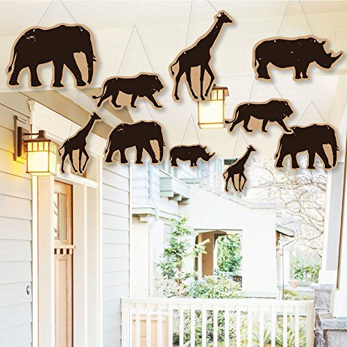 Hanging Wild Safari - Outdoor Hanging Decor - African Jungle Adventure Baby Shower or Birthday Party Decorations - 10 Pieces