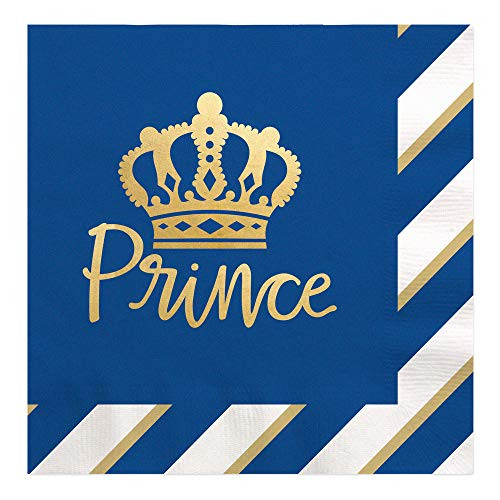 Big Dot of Happiness Royal Prince Charming with Gold Foil - Baby Shower or Birthday Party Luncheon Napkins (16 Count)