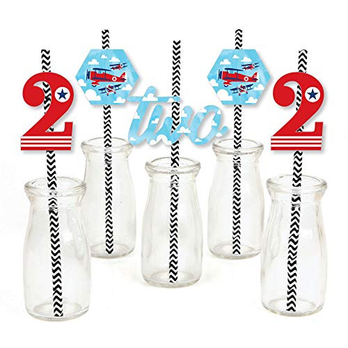 Big Dot of Happiness 2nd Birthday Taking Flight - Airplane - Paper Straw Decor - Vintage Plane Second Birthday Party Striped Decorative Straws - Set of 24 Big Dot of Happiness 2nd Birthday Taking Flight - Airplane - Paper Straw Decor - Vintage Plane Second Birthday Party Striped Decorative Straws - Set of 24