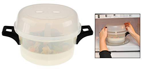 HOME-X Microwave Vegetable Steamer Pot, BPA Free, Dishwasher Safe, Meal Cooker - Clear