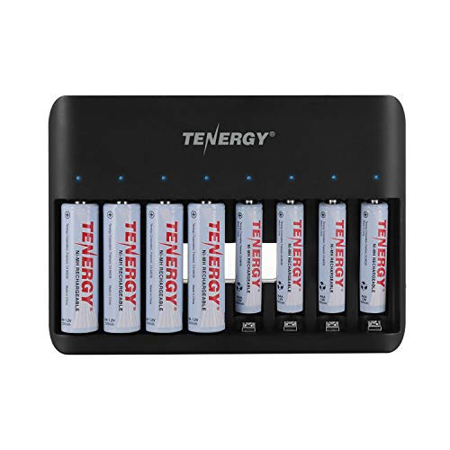 Tenergy TN477U 8-Bay Fast Charger for NiMH AA AAA Rechargeable Batteries with 4pcs 2500mah AA and 4pcs 1000mah AAA Rechargeable Batteries