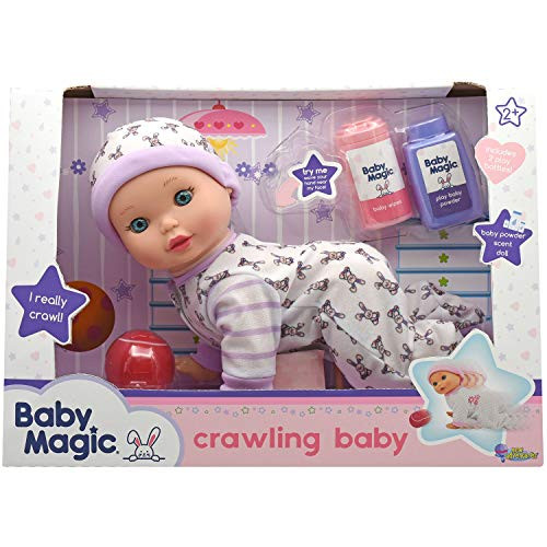 Baby Magic Crawling Baby (3493), 10 Plastic Body Baby Doll, Baby crawls and coos and Accessories. Age 2+