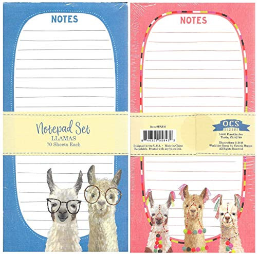 OCS Designs Whimsical Llamas Notepads, Set of 2 Lined Notepads for Notes, Tasks, Reminders, Grocery Shopping Market List, To-Do's, Assignments for Home, Office or School