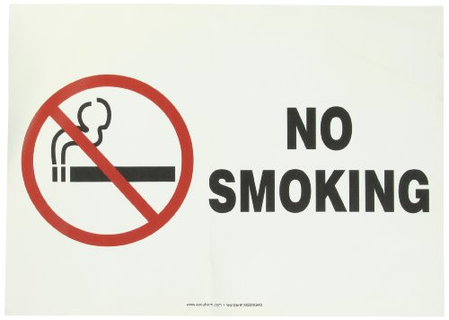 Accuform MSMK948VS Adhesive Vinyl Safety Sign, Legend"NO Smoking" with Graphic, 10" Length x 14" Width x 0.004" Thickness, Red/Black on White