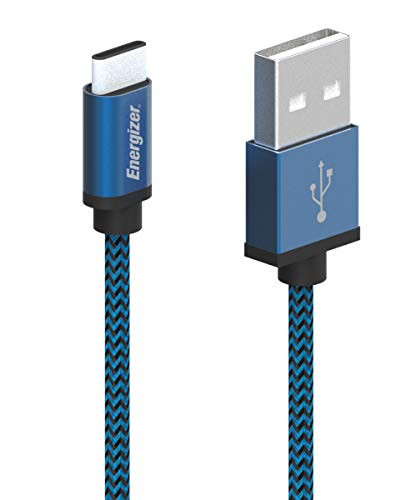 Premier Energizer Android Charger USB C Cable 6ft Fast Charging Syncing Cables Nylon Braided Cord Metal Tip, Blue 6 Feet