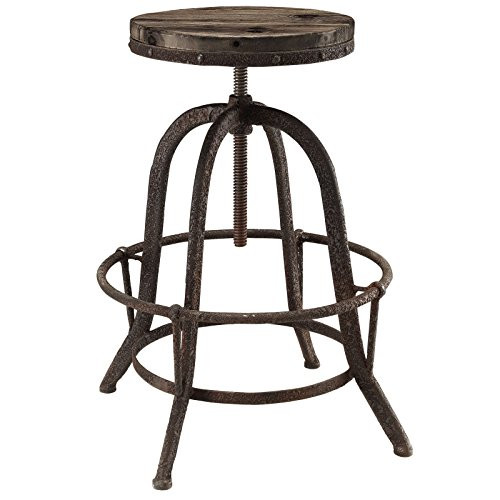 Modway Collect Industrial Modern Rustic Farmhouse Wood Cast Iron Bar Stool in Brown