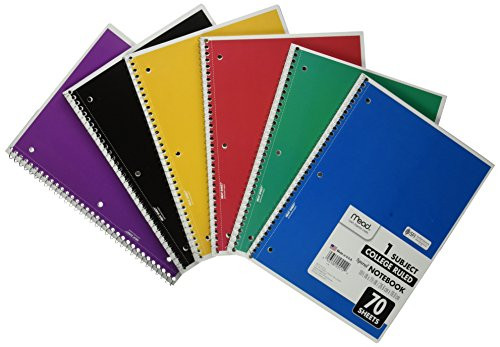 Mead Spiral Notebook, College Ruled, 70 Sheets, 7.5" x 10.5", 24 Pack, Assorted Colors (05512-24)