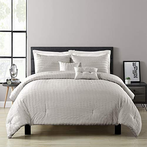 Lush Decor Farmhouse Seersucker 5-Piece King Comforter Set (Light Gray)
