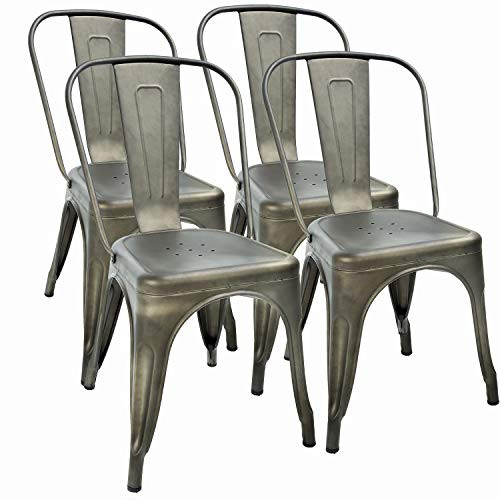 Metal Dining Chairs Set of 4 Indoor Outdoor Chairs Patio Chairs 18 Inch Seat Height Metal Restaurant Chair Stackable Chair 330LBS Weight Capacity Kitchen Chairs Tolix Side Bar Chairs