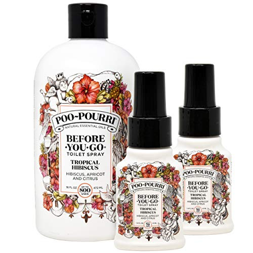 Poo-Pourri Tropical Hibiscus 16 Ounce Refill Bottle and (2) 1.4 Ounce Bottles Before You Go Toilet Spray