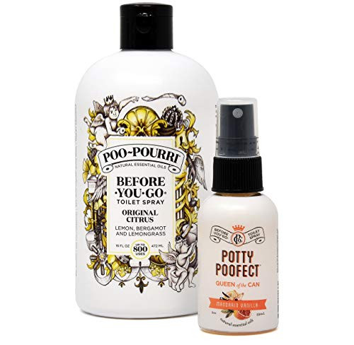 Poo-Pourri Original 16 Ounce Refill Bottle and Mandarin Vanilla 2 Ounce Before You Go Toilet Spray