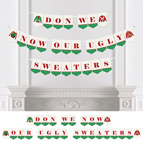 Big Dot of Happiness Ugly Sweater - Christmas Party Bunting Banner - Holiday Party Decorations - Don We Now Our Ugly Sweaters