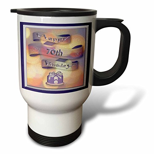 3dRose tm_24377_1 Ribbon and Cake Happy 70th Birthday Travel Mug, 14-Ounce, Stainless Steel