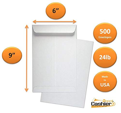 Cashier Depot 6" x 9" Catalog Envelope (Open End), Premium 24lb White, Gum Flap (500 Envelopes) Cashier Depot 6" x 9" Catalog Envelope (Open End), Premium 24lb White, Gum Flap (500 Envelopes)