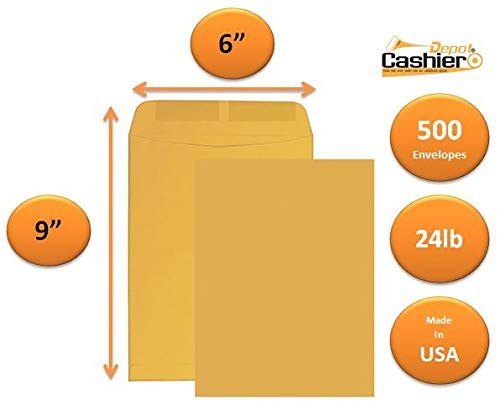 Cashier Depot 6" x 9" Catalog Envelope, Premium 24lb Kraft, Gum Flap (500 Envelopes) Cashier Depot 6" x 9" Catalog Envelope, Premium 24lb Kraft, Gum Flap (500 Envelopes)