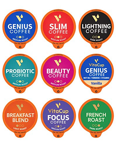 VitaCup Coffee Variety Sampler Pack 40ct. Vitamin infused Recyclable Single Serve Pods Compatible with K-Cup Brewers Including Keurig 2.0