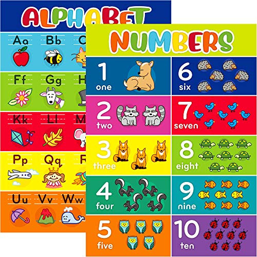 Youngever Alphabet, Numbers 1-10 Laminated Educational Posters for Toddlers, Teaching Posters, Classroom Posters (24 x 18 inch)