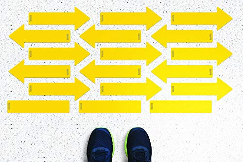 Social Distancing Arrow Kit, Floor Decal w/Peel and Stick Application, Certified No-Slip Design. Repositionable Removable Floor Sign (4" x 10" / 15 Arrows & 3 Extenders)