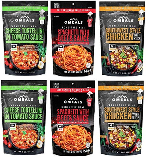 Omeals Self-Heating Portable Meals, 6-Pack - Includes 2 Cheese Tortellini, 2 Spaghetti with Beef and 2 Southwest Chicken