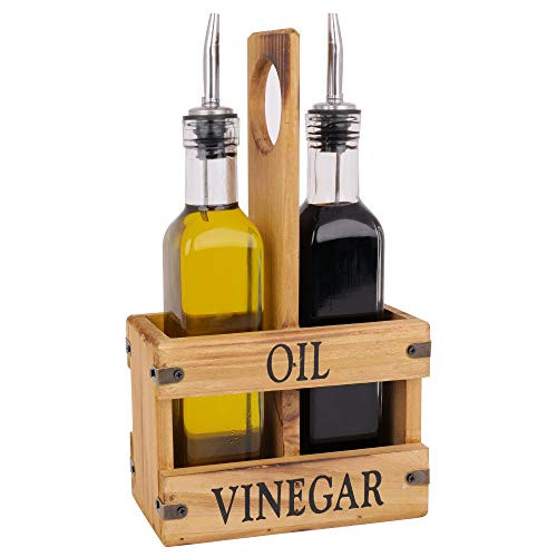 Autumn Alley Rustic Olive Oil & Vinegar Dispenser Set - Cruet Set with Wood Caddy Autumn Alley Rustic Olive Oil & Vinegar Dispenser Set - Cruet Set with Wood Caddy