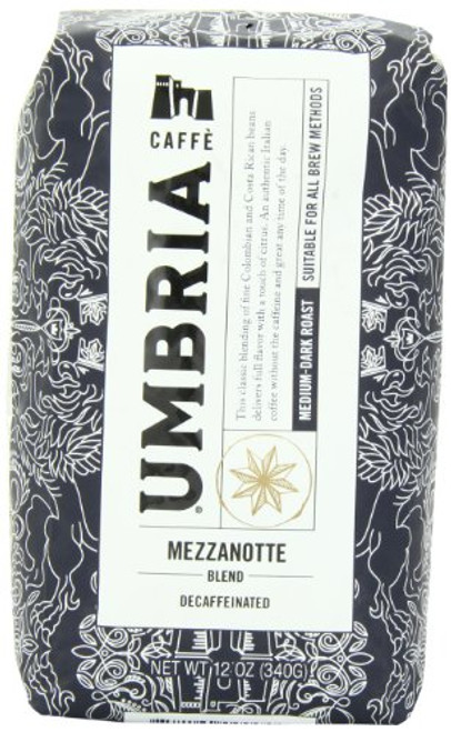 Caffe Umbria Fresh Seattle Whole Bean Roasted Coffee, Mezzanotte Decaf Blend, 12 oz. Bag