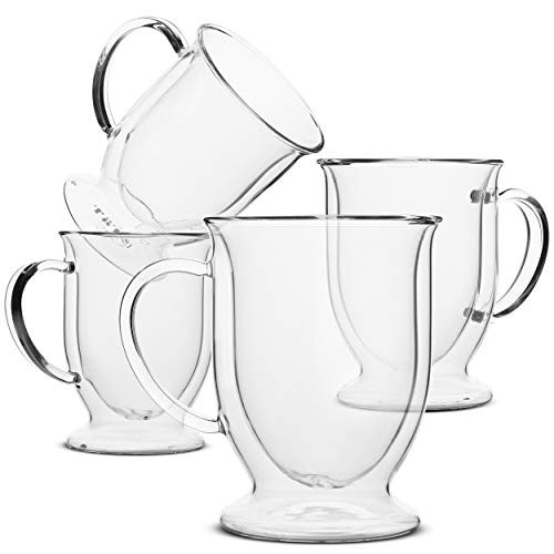 BTaT- Coffee Mug, Coffee Glass, Set of 4 (12oz, 350ml), Double Wall Glass Coffee Cups, Tea Cups, Latte Cups, Glass Coffee Mug, Beer Glasses, Latte Mug, Clear Mugs, Glass Cups, Glass Tea Mugs, Irish