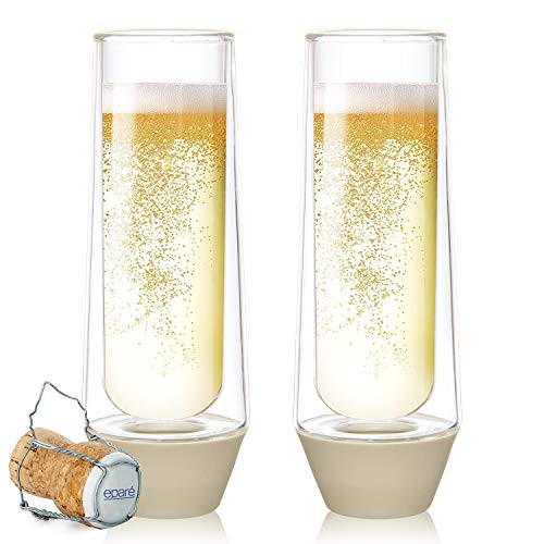 Eparé Champagne Glasses - 5oz Stemless Flute - Set of 2 - Spill Resistant For Sparkling Wine Prosseco & Mimosas Eparé Champagne Glasses - 5oz Stemless Flute - Set of 2 - Spill Resistant For Sparkling Wine Prosseco & Mimosas